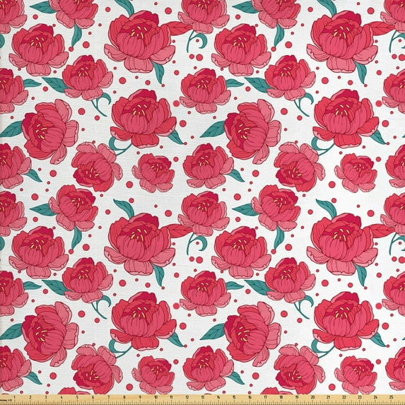 Floral Upholstery Fabric by the Yard, Pattern of Blossoming Flowers Spring Season Romantic Bouquet, Decorative Fabric for DIY and Home Accents, Dark Coral Teal by Ambesonne