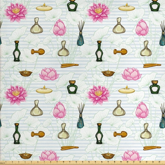 Ambesonne Floral Fabric by the Yard Upholstery, Colorful Perfume Bottles, 5 Yards, White and Multicolor