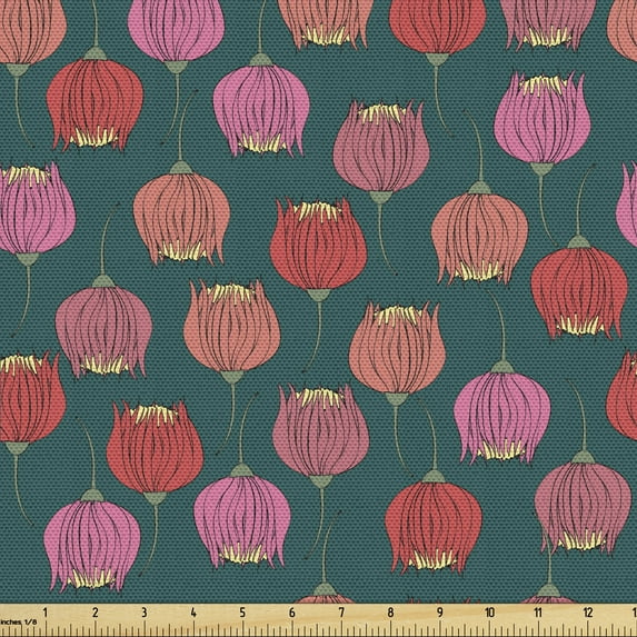 Ambesonne Floral Fabric by the Yard Upholstery, Nature Botanical Love Bloom, 1 Yard, Dark Teal and Multicolor