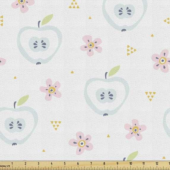 Ambesonne Floral Fabric by the Yard Upholstery, Soft Fresh Apples Flowers, 1 Yard, Pastel Green Rose