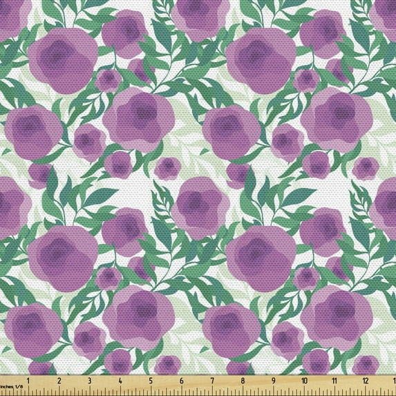 Ambesonne Floral Fabric by the Yard Upholstery, Delicate Leaves and Flowers, 2 Yards, Multicolor