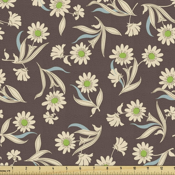 Ambesonne Floral Fabric by the Yard Upholstery, Vintage Fall Season Flowers, 1 Yard, Umber Green and Blue