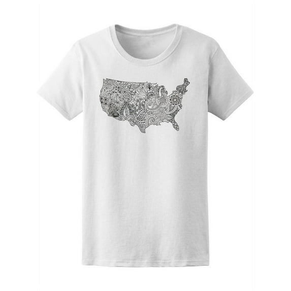 Floral Usa Map Zendoodle T-Shirt Women -Image by Shutterstock, Female XX-Large