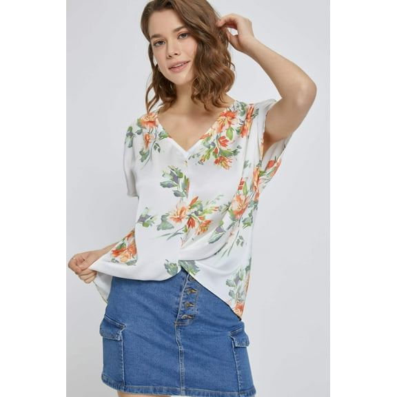 Floral V-Neck Knot-Front Blouse