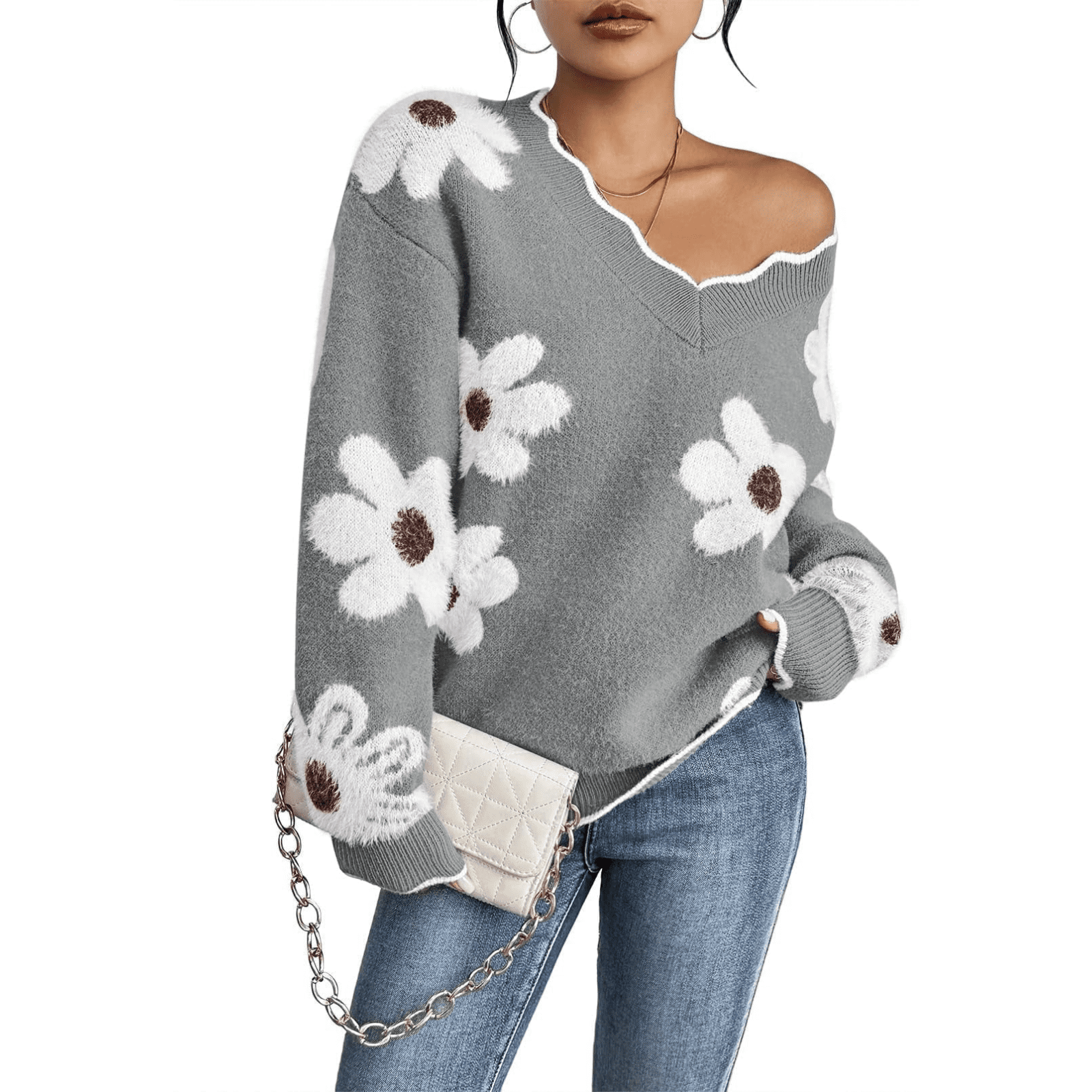 StellarNovaBloom Sweatshirt Dress With Cowl Neck Oversized Cozy Cotton Knit For Modern Women main image 1