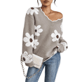 thumbnail image 1 of Floral V-Neck Oversized Sweater for Women, Daisy Knit Pullover, Soft Fuzzy Loose Fit Long Sleeve Top, Cozy Fall Winter Casual Trendy Chic Style, 1 of 10