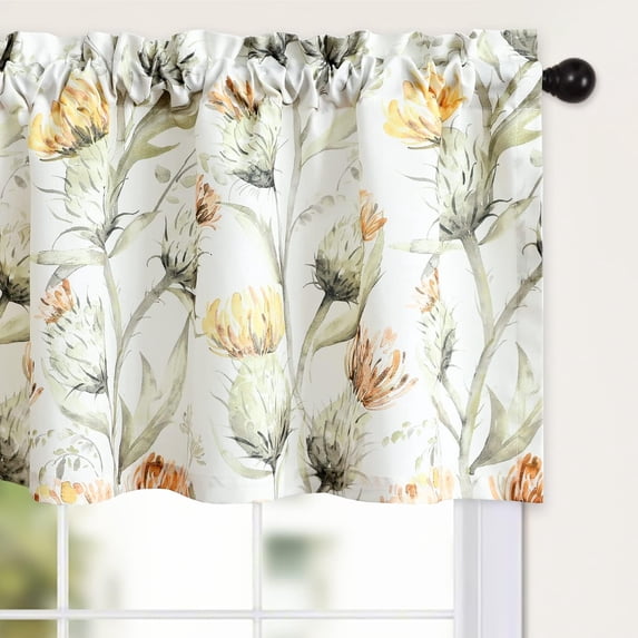 Floral Valance Curtains for Living Room, Rod Pocket Window Curtain for Kitchen or Bathroom (52 Inch Wide by 18 Inch Long, 1 Panel, Orange)