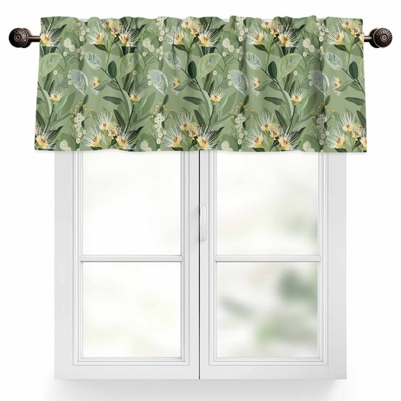 Floral Valances for Windows, 42 x 12in, Sage Green Leaves Plants Branches Rod Pocket Kitchen Valance Curtain Light Filtering Window Treatments for Living Room Bedroom, 1 Panel