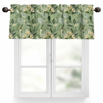 Floral Valances for Windows, 42 x 18in, Sage Green Leaves Plants Branches Rod Pocket Kitchen Valance Curtain Light Filtering Window Treatments for Living Room Bedroom, 1 Panel