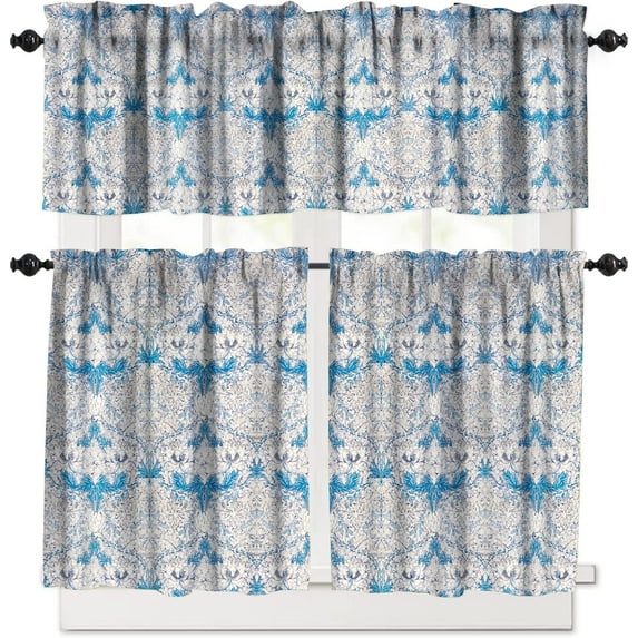 Floral Valances for Windows, William Morris Design Floral Retro Home Kitchen Cafe Decorative Curtains Valances 3 Piece Set