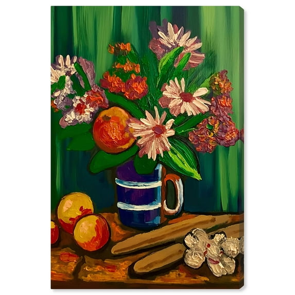 Floral Vase And Fruits Flowers In Vase Paintings Canvas Wall Art by Art Remedy, Gallery Wrapped, 20" x 30"
