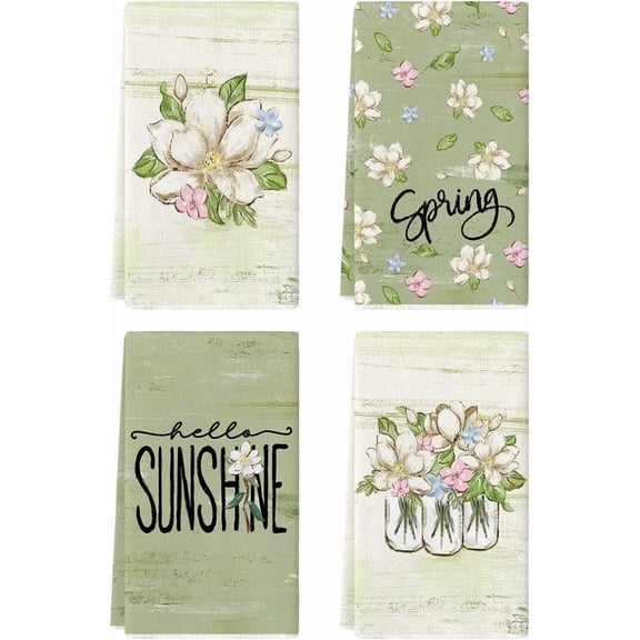 Floral Vase Leaves Sunshine Spring Kitchen Towels Dish Towels, 18x26 Inch Farmhouse Summer Decoration Cleaning Set of 4