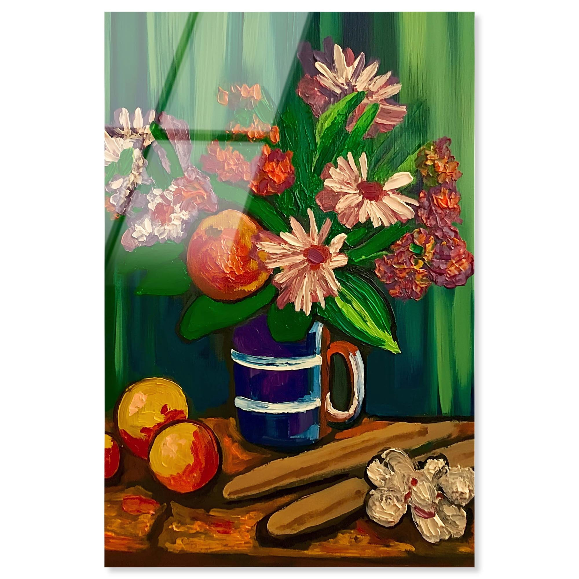 Floral Vase and Fruits High-Gloss Frameless Acrylic Glass Wall Art ...