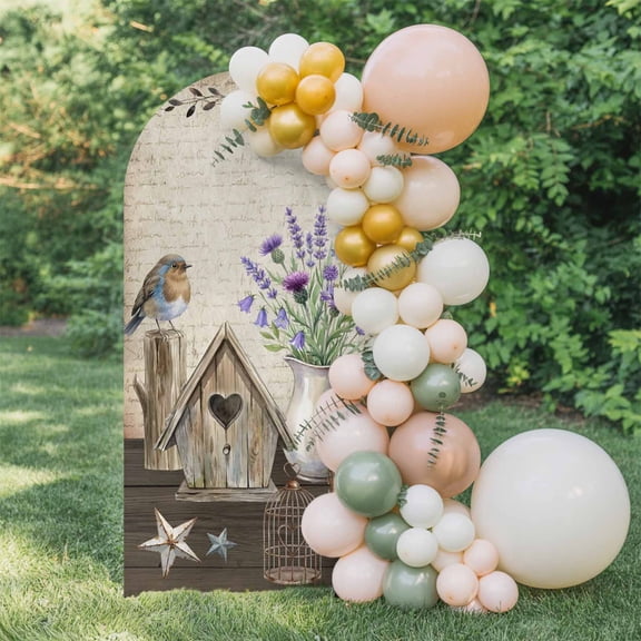 Floral Vases Arch Backdrop Cover 4 FT, Vintage Birds Cages Birdhouse Letter Paper Texture Wedding Arch Cover Stretchy Backdrop Stands Covers for Birthday Party Ceremony Banquet Decor