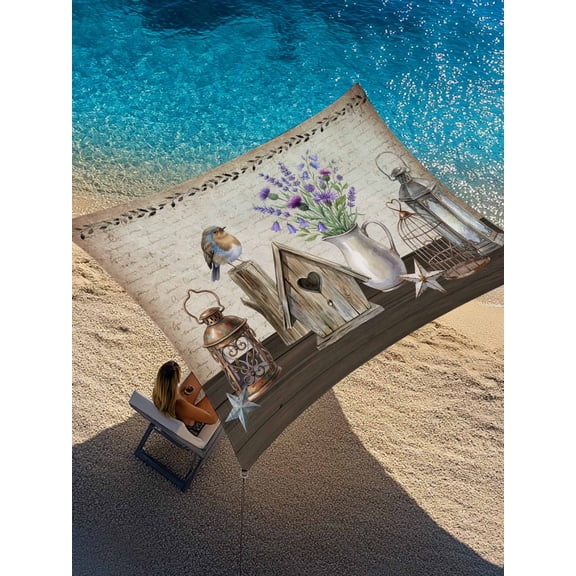Floral Vases Sun Shade Sail 14' x 18', Vintage Birds Cages Birdhouse Letter Paper Texture Rectangle Outdoor Sunshade Canopy, Waterproof UV Block Patio Covers for Garden Yard Beach