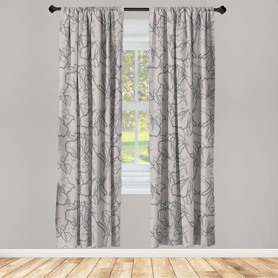 Floral Vibes Window Curtains, Simple Design Line Art Flowers Vintage Silhouette on Greyish Back, Lightweight Decor 2-Panel Set with Rod Pocket, Pair of - 28"x95", Pale Mustard Purpleblue, by Ambesonne
