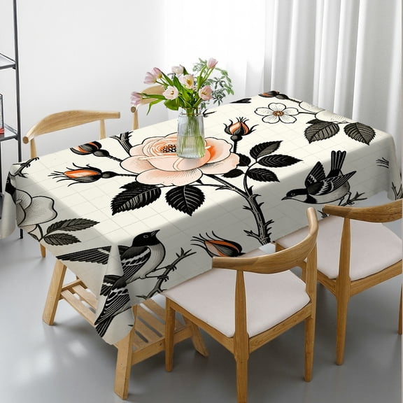 Floral with Victorian Bouquet of Flowers Rectangular Tablecloth, Polyester Tablecloths -  Holiday-Themed Design Tablecloths for dining table, Cafe, dinner,picnic, wedding, party