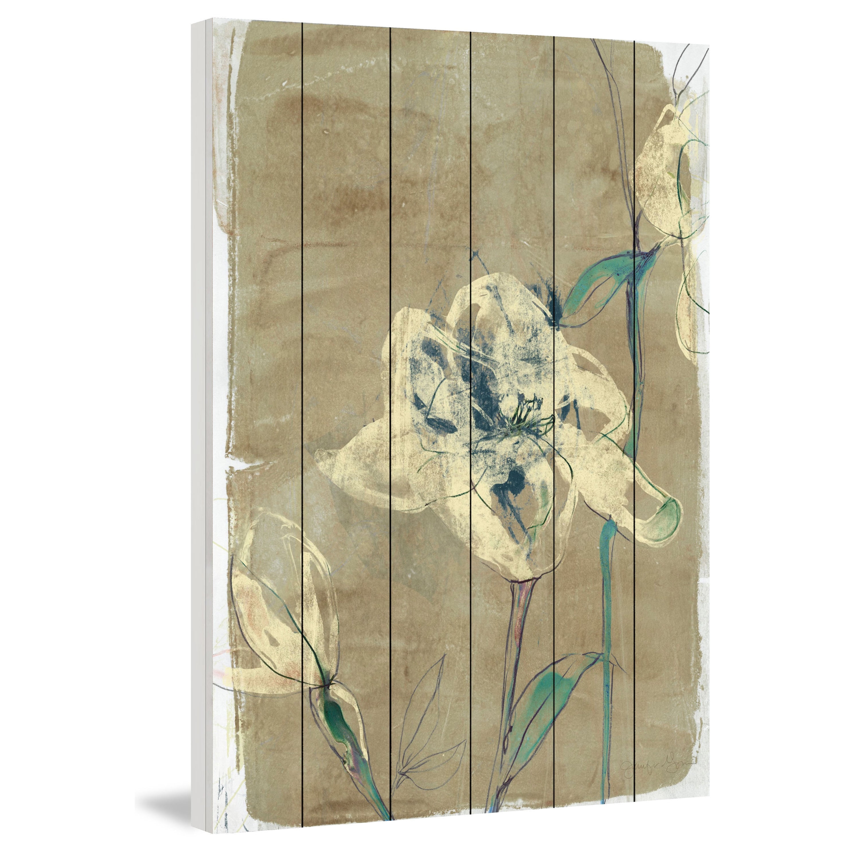 "Floral Vignette II" Painting Print on White Wood