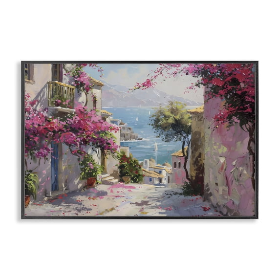 Stupell Industries Floral Village Streets Coastal Town Black Framed Giclee Art, design by LSR Design Studio