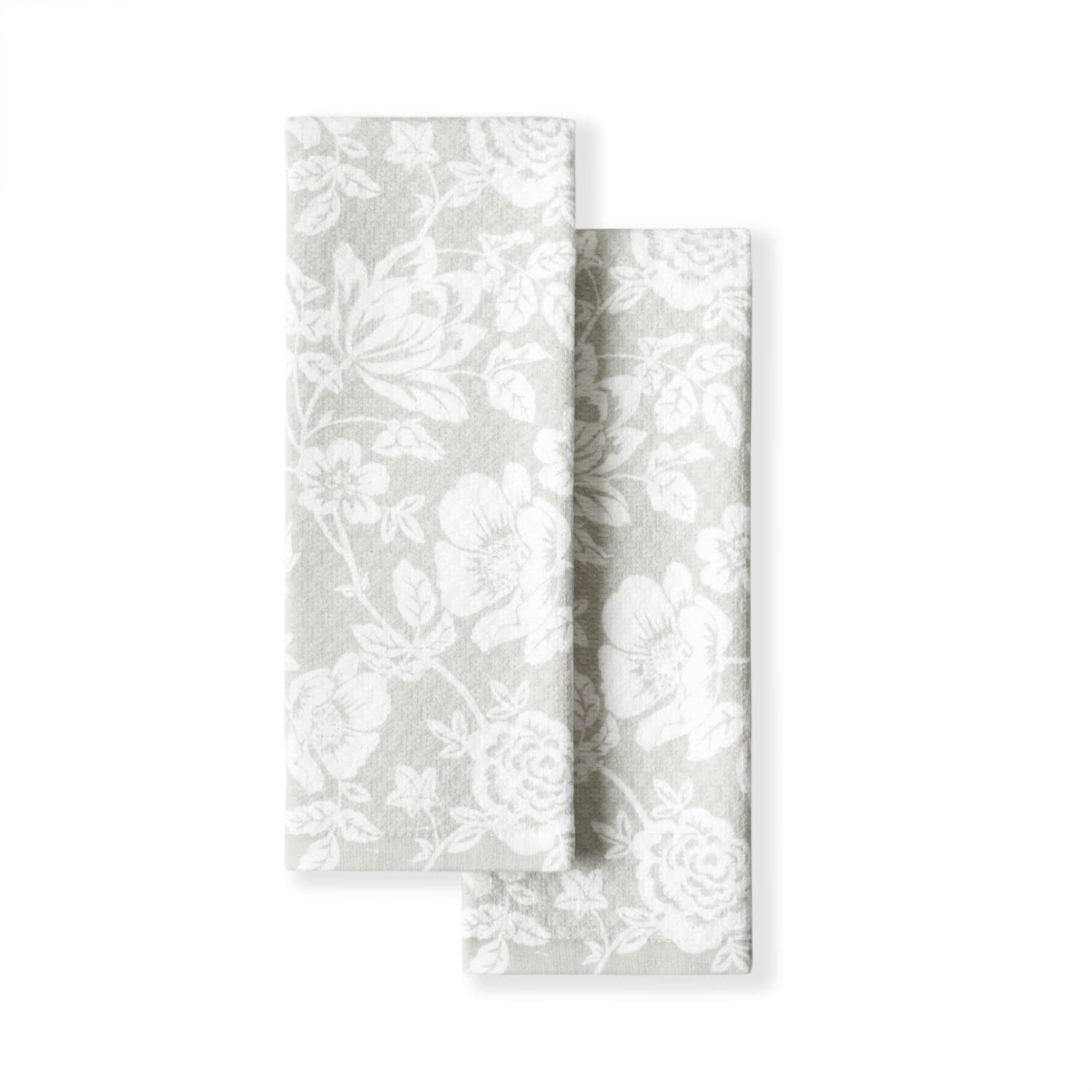Gray Floral Cotton Kitchen Towel Set, 2 Piece
