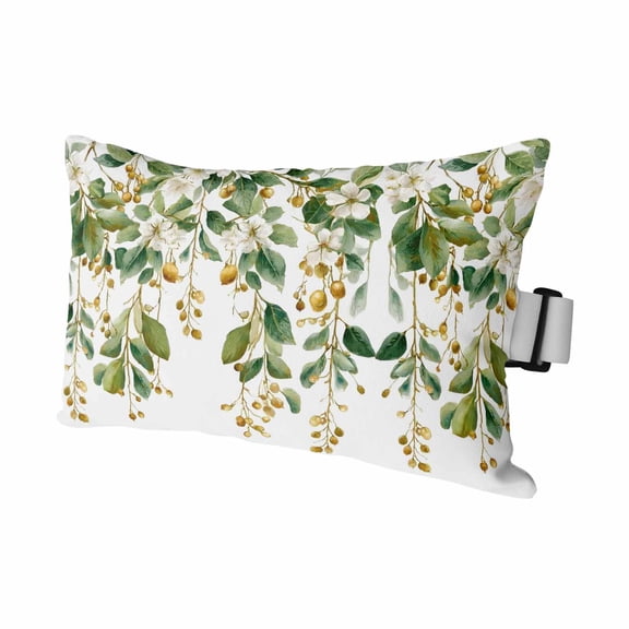 Floral Vine Outdoor Pillows for Chaise Lounge Chair Waterproof Lumbar Pillows with Insert&Adjustable Strap Beach Headrest Pillow White Hanging Buds Botanical Flowers Farmhouse Pool Pillow 11"x16"