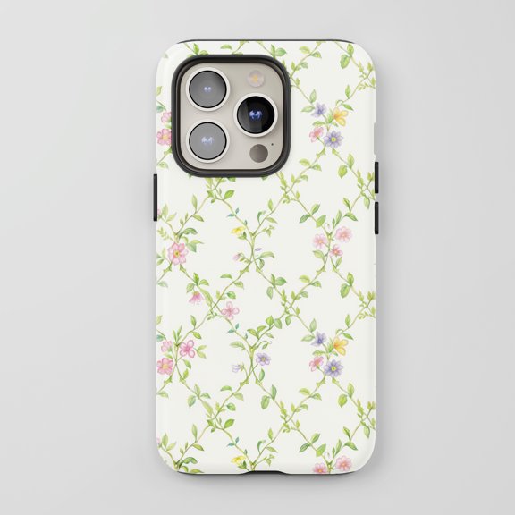 Floral Vines For All iPhone Series Tough Phone Case Watercolor Art Cream Multi-Color