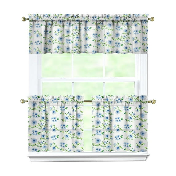 Floral Vintage Curtains 24" - 3 Panel Boho Farmhouse Set with Rustic Wildflowers, Country Rod Pocket Window Treatment
