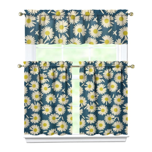 Floral Vintage Curtains 36 Inch Short - 3 Panel Boho Farmhouse Set with Rustic Wildflowers, Rod Pocket Window Treatment for Country Cottage Style