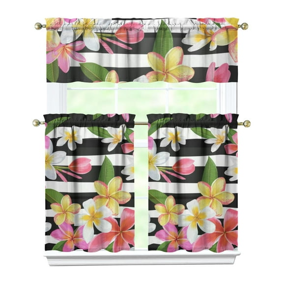 Floral Vintage Curtains 36 Inch Short - 3 Panel Boho Farmhouse Set with Rustic Wildflowers, Rod Pocket