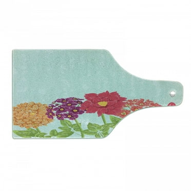 Floral Vintage Cutting Board, Colorful Flowers and Leaves Botanical Illustration, Decorative Tempered Glass Cutting and Serving Board, in 3 Sizes, by Ambesonne