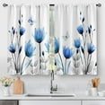 thumbnail image 1 of Floral Vintage Flower Kitchen Curtains - Rustic Blue Tulip Farmhouse Short Cafe Tier Curtains for Bathroom Woman Botanical Butterfly Rod Pocket Window Drapes 24 Inch Length 2 Panels Set, 1 of 5