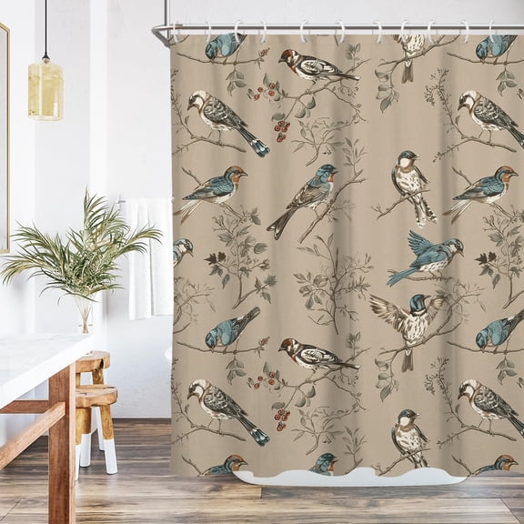 Floral Vintage Shower Curtain Standard Bird Farmhouse Beige Flower Cute Cream Retro Rustic Country Boho Botanical 60x72 Inch Fabric Polyester Cloth Washable Bathroom Decor 12 Hooks