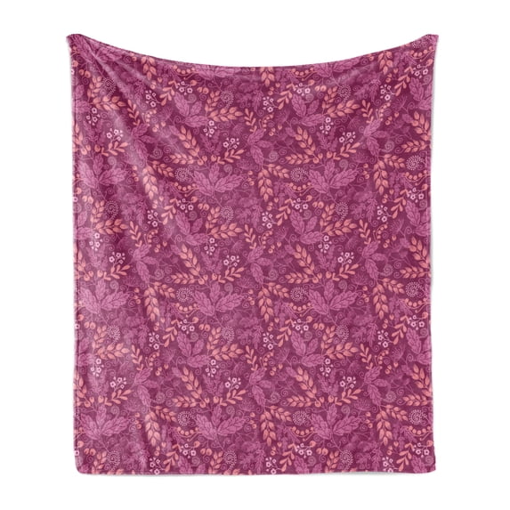 Floral Vintage Soft Flannel Fleece Throw Blanket, Garden Artwork of Berries and Branches, Cozy Plush for Indoor and Outdoor Use, 50" x 70", Dark Magenta Coral, by Ambesonne