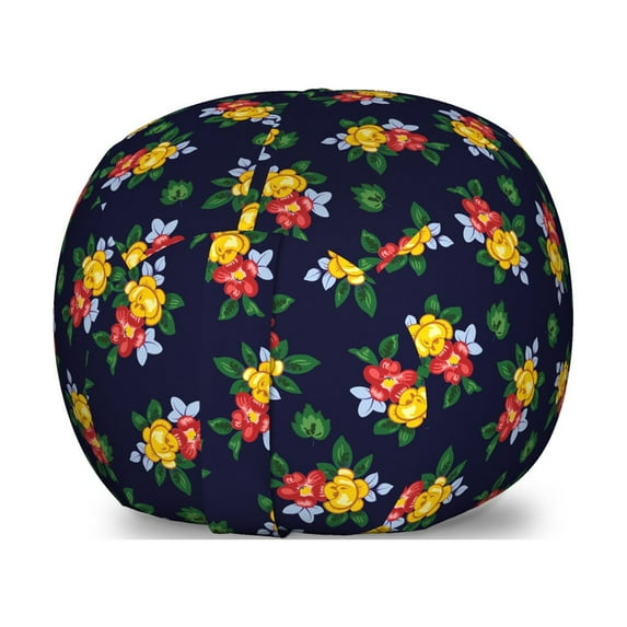 Floral Vintage Storage Toy Bag Chair, Garden Bouquets Flower Petals Leaves Summer Essence Retro Design, Stuffed Animal Organizer Washable Bag, Small Size, Indigo and Multicolor, by Ambesonne