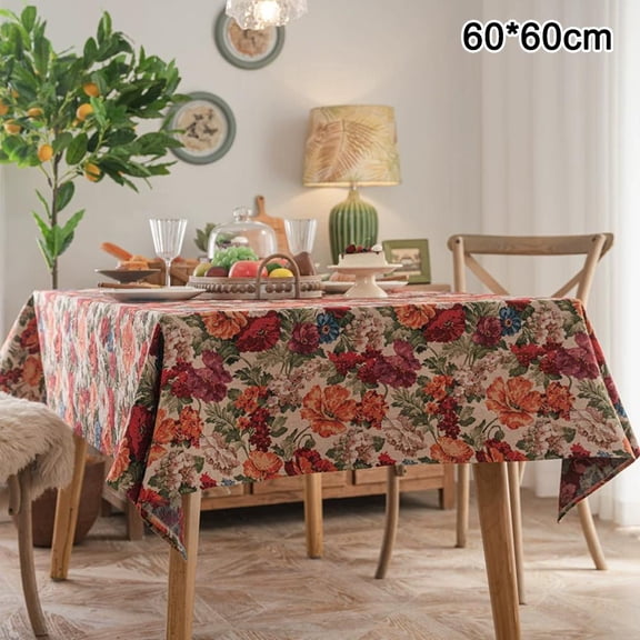 Floral Vintage Tablecloth for Kitchen Dining Indoor Outdoor Buffet Tabletop Decoration