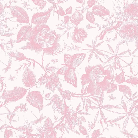 Floral Vintage Wallpaper Peel and Stick, Pink Rose Wallpaper Removable Vinyl Wall Paper Sketch Floral Decor (Pink, 17.5" x 118")