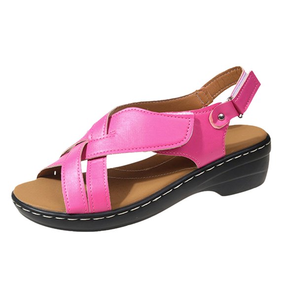 Floral Walking Sandals for Women 2025 Summer Beach Fashion Casual Leather Open Toe Low Heel Dress Sandals