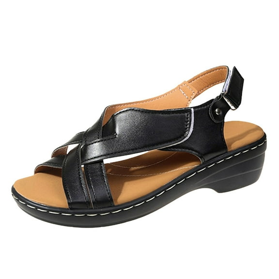 Floral Walking Sandals for Women 2025 Summer Beach Fashion Casual Leather Open Toe Low Heel Dress Sandals