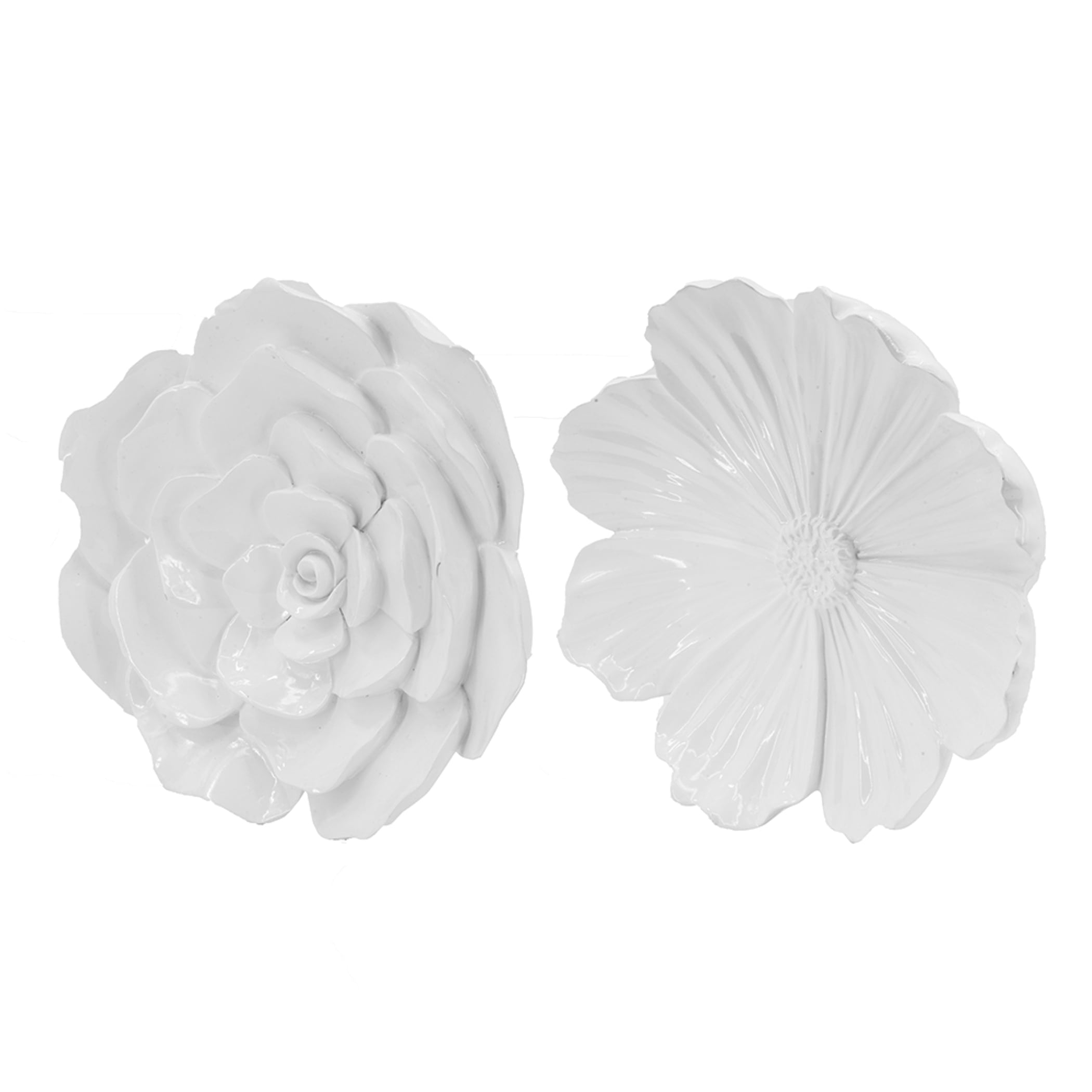 White Ceramic Floral Wall Accents - Set of 2