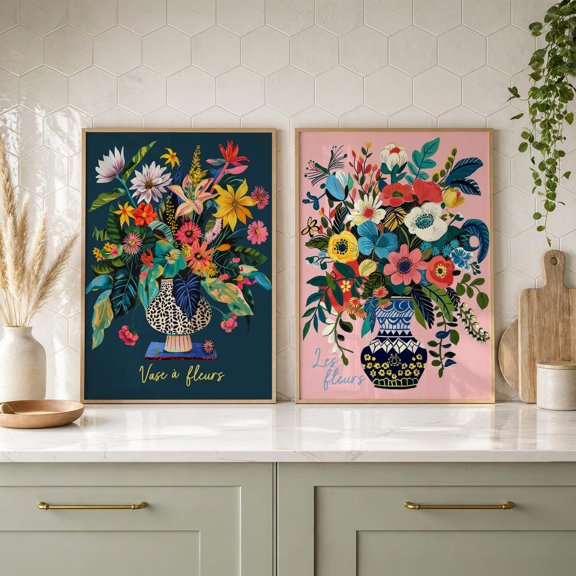 Floral Wall Art Colorful Flower Prints Bold Botanical Posters Modern Maximalist Decor Poster Set 2