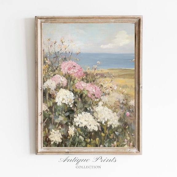 Floral Wall Art, Cottage Coastal, Antique Hydrangea Flower Print, Floral Farmhouse Wall Decor, Unframed Paper Print