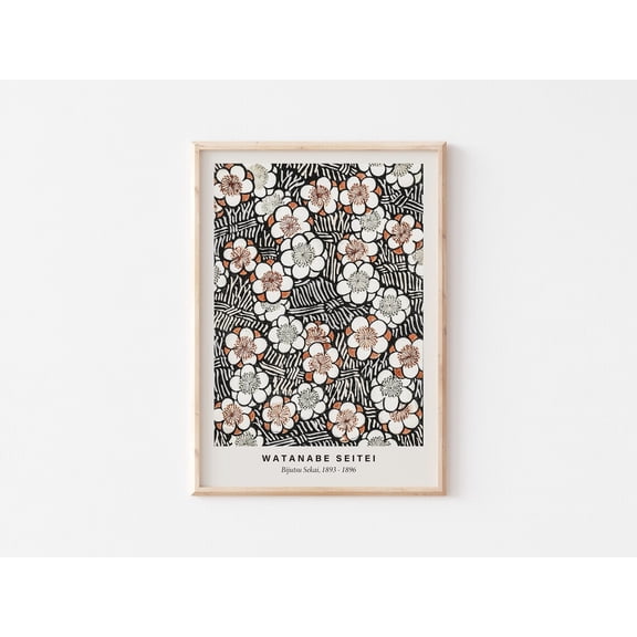 Floral Wall Art, Dark Flower Pattern Poster, Watanabe Seitei Vintage Exhibition Poster, Abstract Home Decor,, Unframed Canvas Size 24x36 F03.1.14l1286