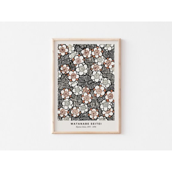 Floral Wall Art, Dark Flower Pattern Poster, Watanabe Seitei Vintage Exhibition Poster, Abstract Home Decor,, Unframed Poster Size 12x18 F03.1.14l1286