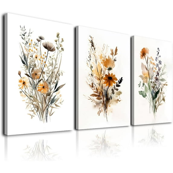 Floral Wall Art Framed Set of 3 Flowers Art Prints,Watercolors Flower Wall Decor Living Room,Minimalist Botanical Wall Art Modern Wall Decor for Bathroom Bedroom Office,12"x16