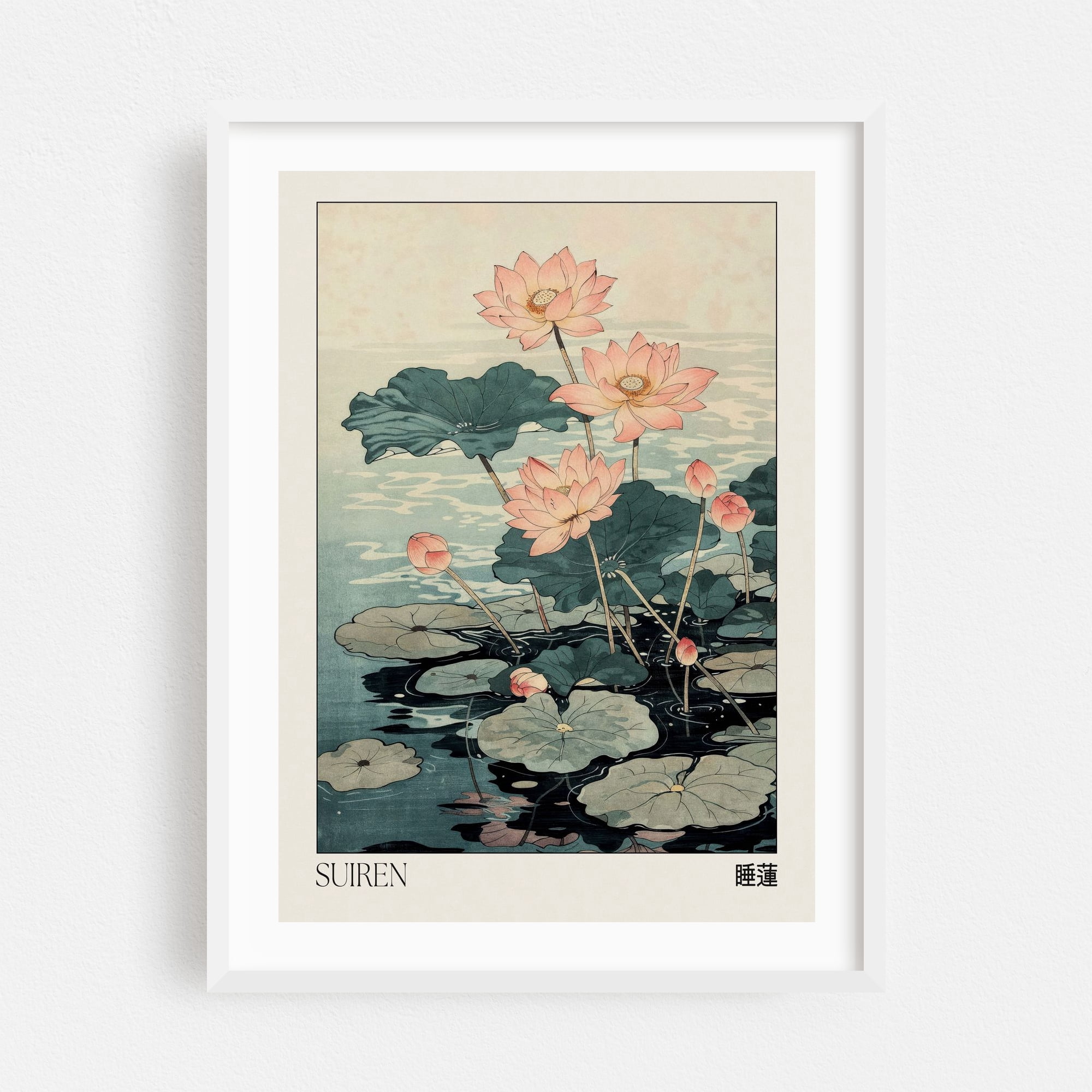 Floral Wall Art Japanese Lotus Flower Print Sage Green Wall Art Wabi ...