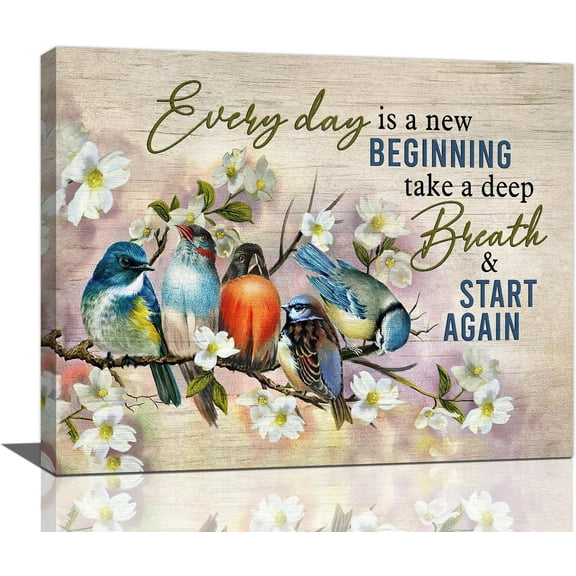 Floral Wall Art Rustic Daisy Flower Wall Decor Blue Floral Pictures Vintage Canvas Print Painting Modern Artwork for Dining Room Bathroom Living Room 12"x16"