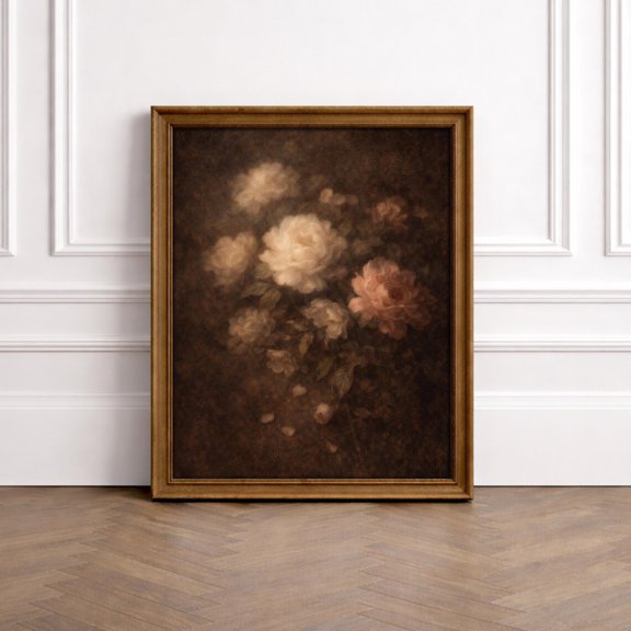 Floral Wall Art, Soft Peony Moody Romantic Flower Print, Unframed Paper Poster 8x10in
