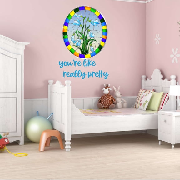Floral Wall Decal You're like really pretty Positive Complimentary Living Room Wall Decor Vibrant Quote Bedroom Decoration - Size: 21 In X 30 In