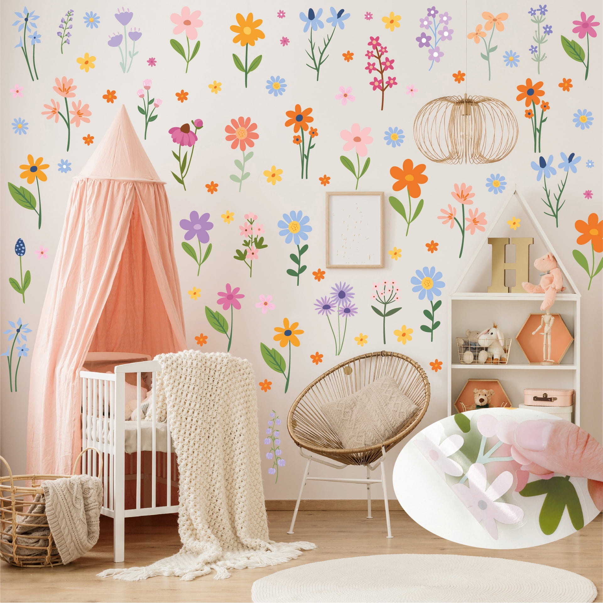 FUDAKUNA, Floral Wall Decals for Nursery, 102 Pieces, 8 Sheets ...