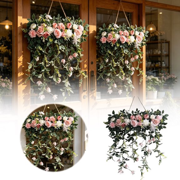 Floral Wall Hanging Purple And White Roses With Leaves Trailing Vines